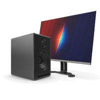 a computer monitor and speaker